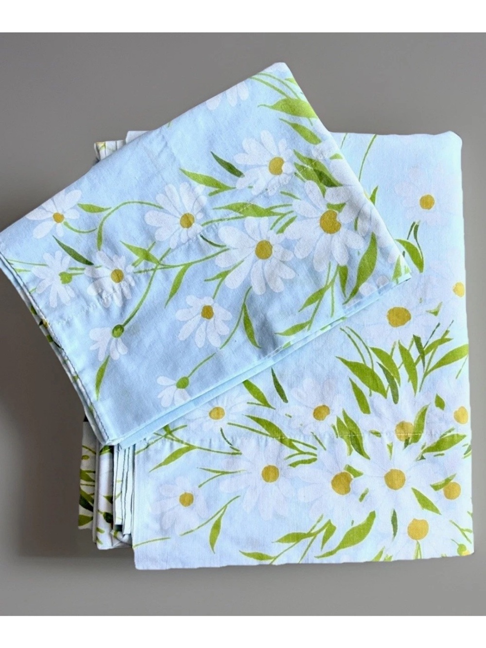 VTG Morgan Jones Blue 70s Dainty Daisies Full Flat Sheet & Single Pillowcase
